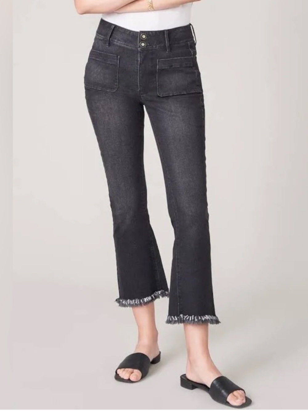 Spartina 449 Juliette Jeans size 12 High Rise Cropped Kick Flare Charcoal Wash
